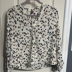 SHEIN Cream Blouse with Black and Brown Pattern